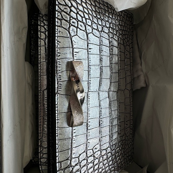 NWT , Giuseppe Zanotti Borse Crocodile Embossed Silver Clutch Bag. - Picture 2 of 9